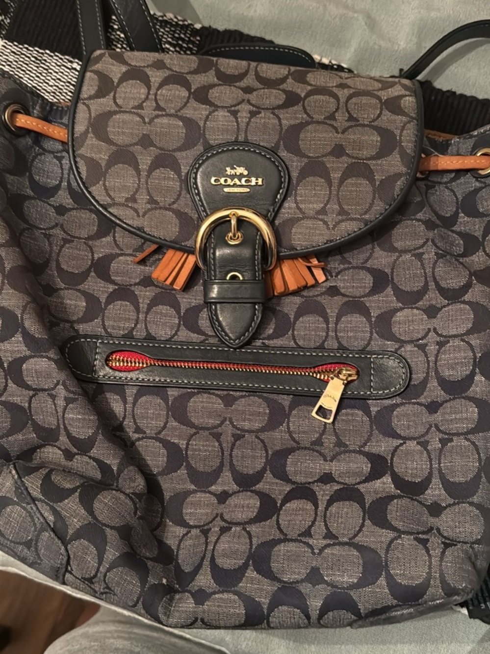 Coach Brown & Black Signature Canvas Backpack with Gold Hardware